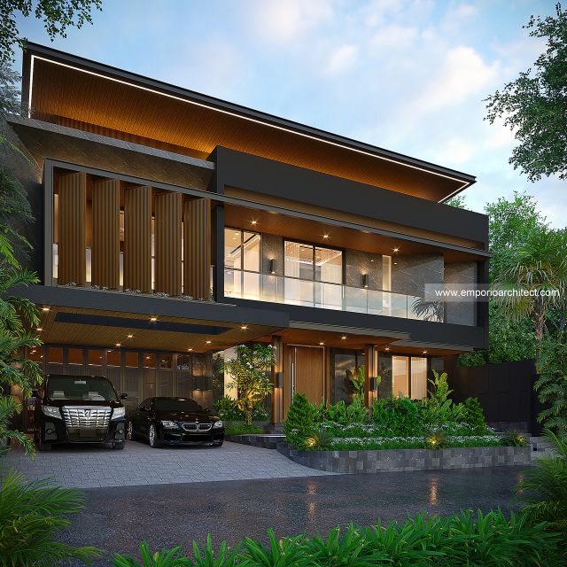 Desain Tampak Depan Rumah Modern 2 Lantai Ibu MR di Semarang
