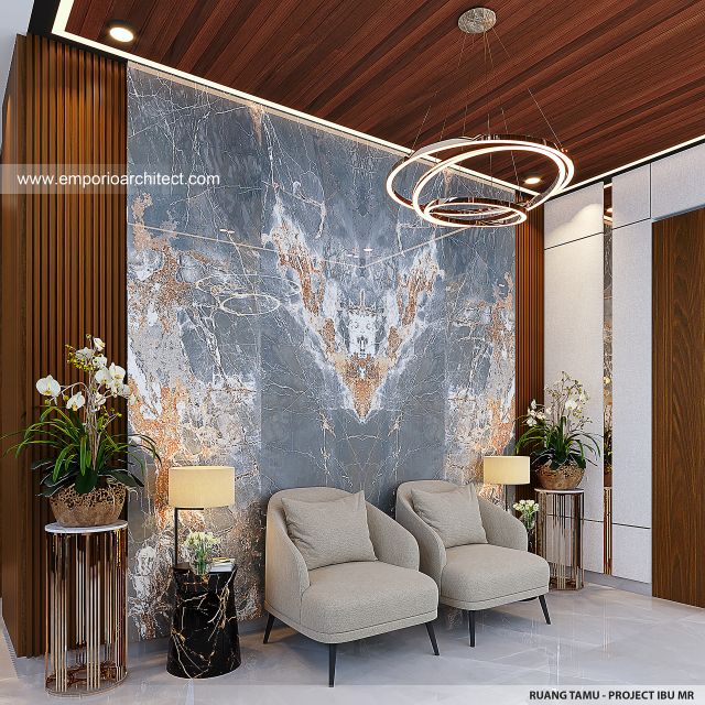 Desain Ruang Tamu Rumah Modern 2 Lantai Ibu MR di Semarang