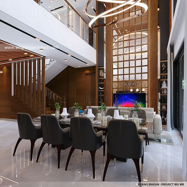 Desain Ruang Makan Rumah Modern 2 Lantai Ibu MR di Semarang