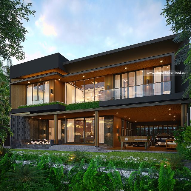 Desain Tampak Belakang Rumah Modern 2 Lantai Ibu MR di Semarang