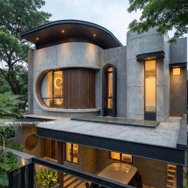 Desain Tampak Detail Depan Rumah Modern 2 Lantai Bapak DNL di Bekasi