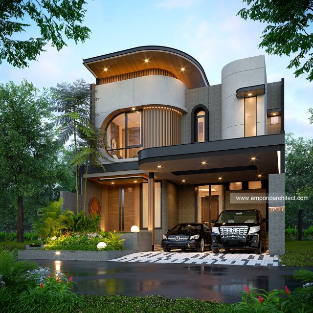 Desain Tampak Depan 2 Rumah Modern 2 Lantai Bapak DNL di Bekasi