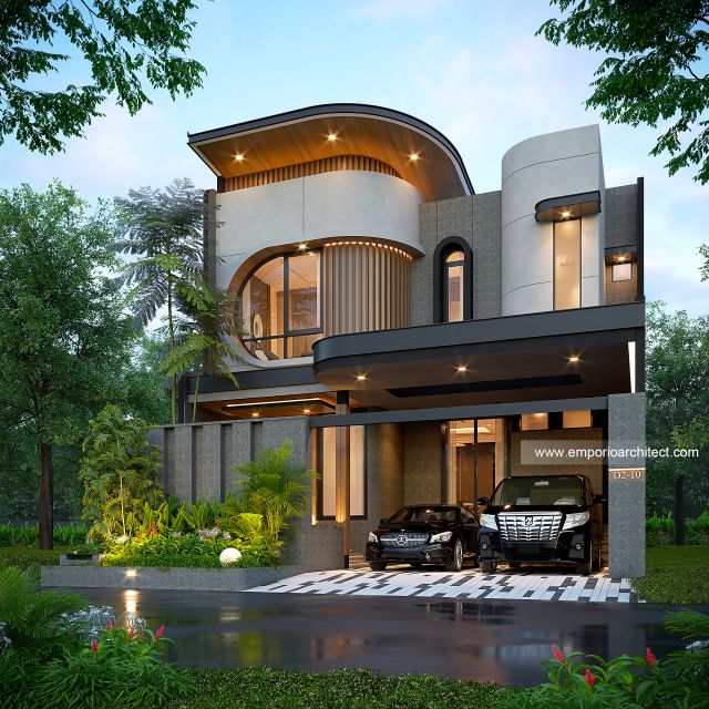 Desain Tampak Depan Dengan Pagar Rumah Modern 2 Lantai Bapak DNL di Bekasi