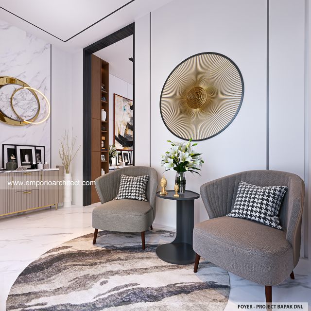 Desain Foyer Rumah Modern 2 Lantai Bapak DNL di Bekasi