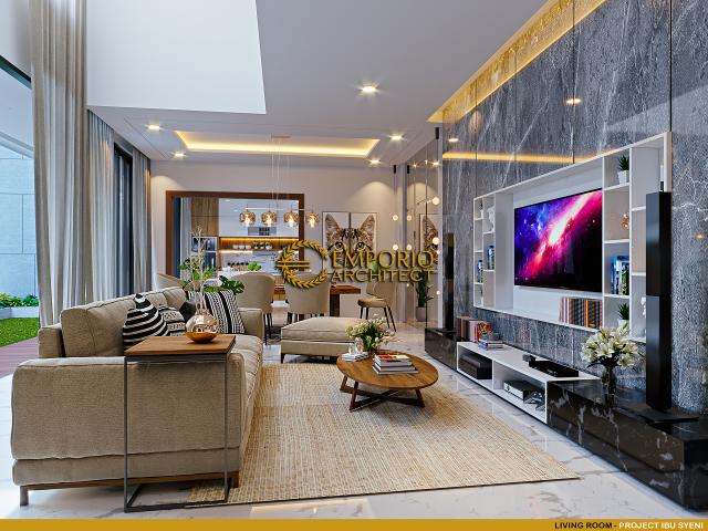 Desain Ruang Keluarga Rumah Modern 2 Lantai Ibu SYN di Alam Sutera, Tangerang Selatan, Banten