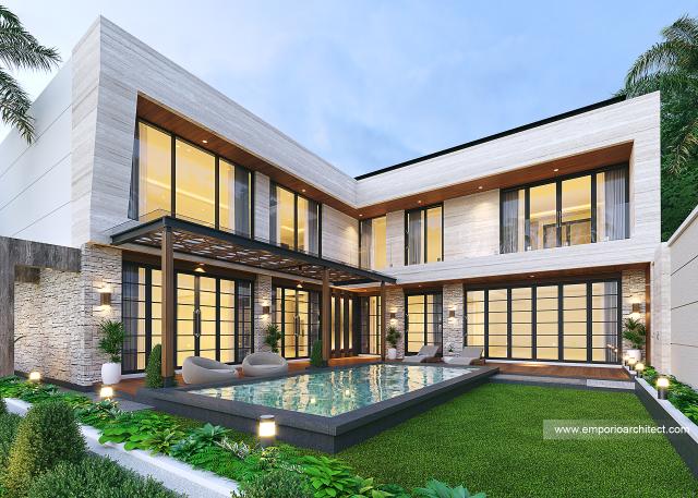 Desain Tampak Detail Belakang Rumah Modern 2 Lantai Ibu Senja di Mojokerto