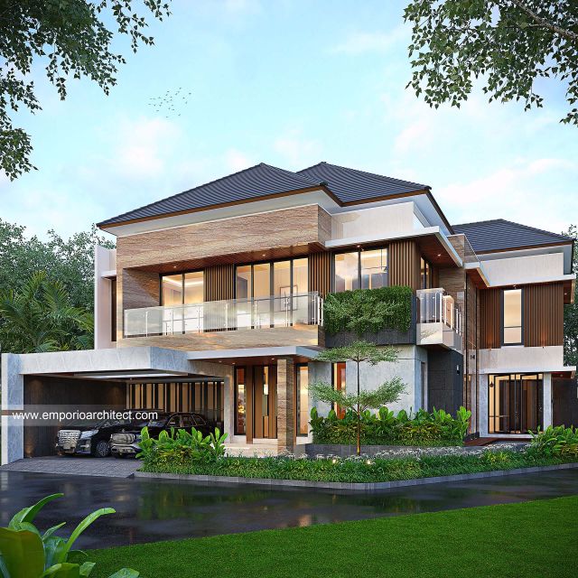 Desain Rumah Modern 2 Lantai Ibu NKN di Palembang - Tampak Hook