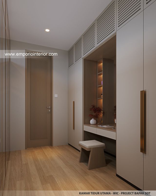 Desain WIC Kamar Tidur Utama Rumah Modern 2 Lantai Bapak SDT di Solo