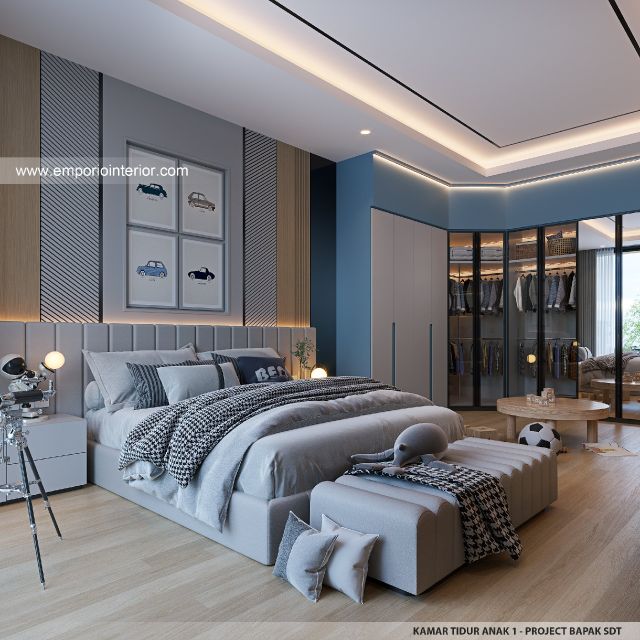 Desain Kamar Tidur Anak 1 Rumah Modern 2 Lantai Bapak SDT di Solo
