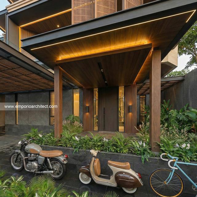 Desain Tampak Detail Depan 2 Rumah Modern 2 Lantai Ibu SGY di Depok