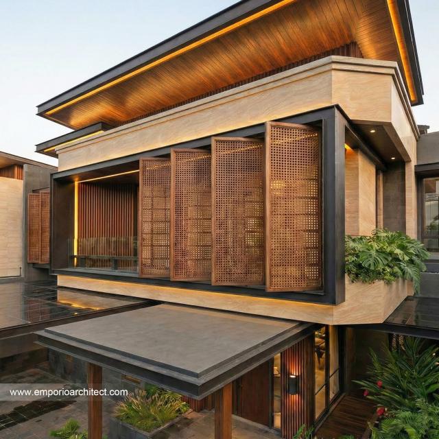 Desain Tampak Detail Depan 4 Rumah Modern 2 Lantai Ibu SGY di Depok