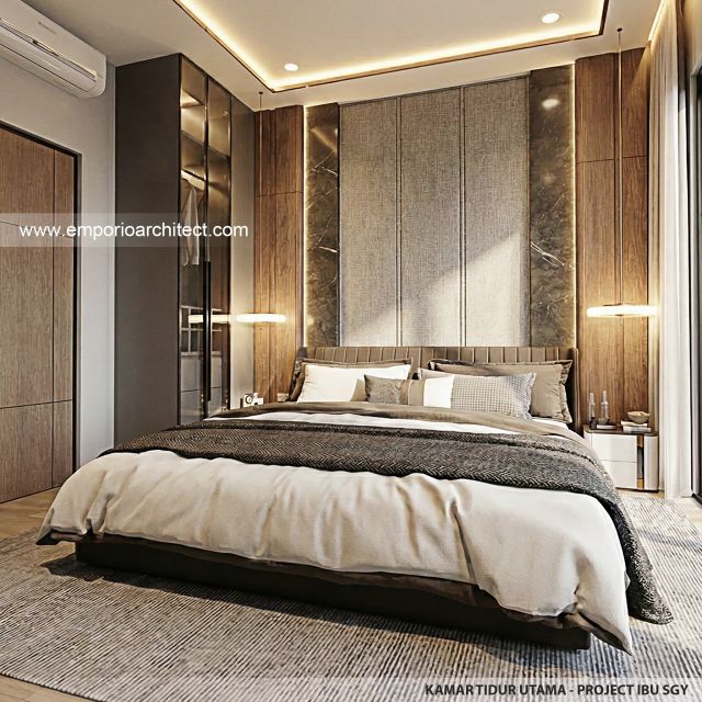 Desain Kamar Tidur Utama Rumah Modern 2 Lantai Ibu SGY di Depok