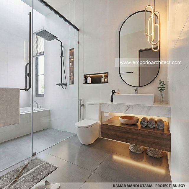 Desain Kamar Mandi Utama Rumah Modern 2 Lantai Ibu SGY di Depok