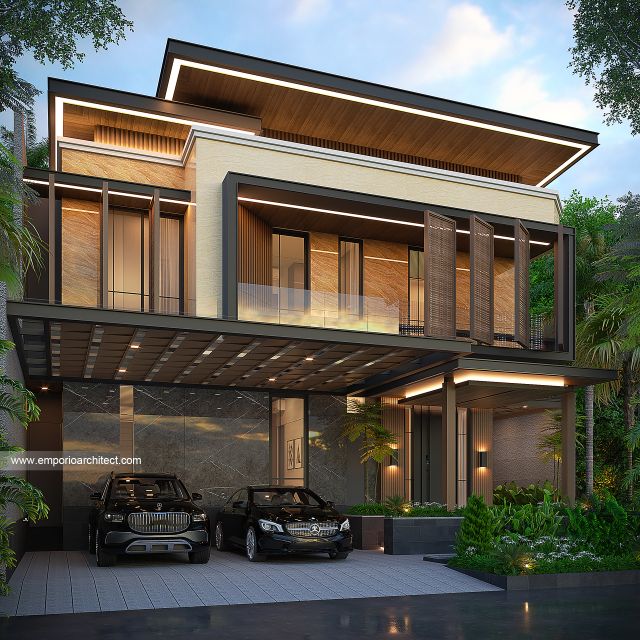 Desain Tampak Depan 2 Rumah Modern 2 Lantai Ibu SGY di Depok