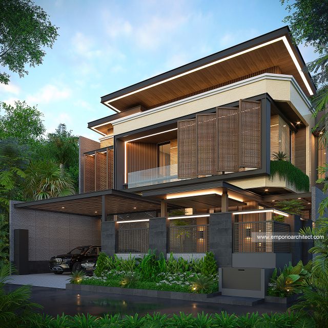 Desain Tampak Depan Dengan Pagar Rumah Modern 2 Lantai Ibu SGY di Depok