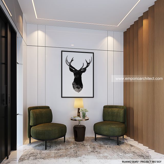Desain Ruang Tamu Rumah Modern 2 Lantai Ibu SGY di Depok