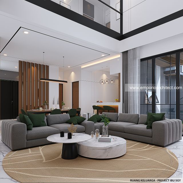 Desain Ruang Keluarga Rumah Modern 2 Lantai Ibu SGY di Depok