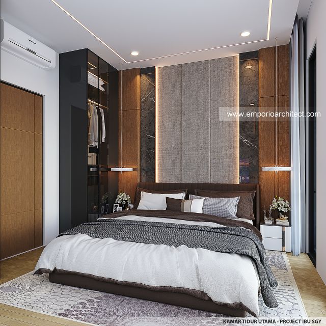 Desain Kamar Tidur Utama Rumah Modern 2 Lantai Ibu SGY di Depok