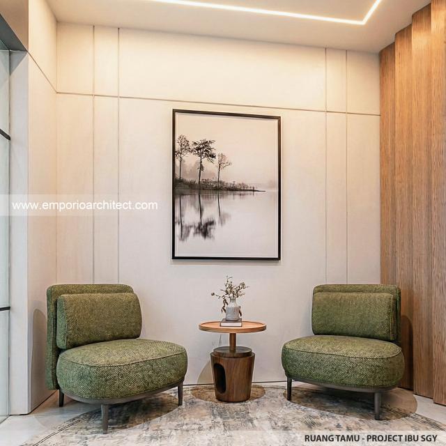 Desain Ruang Tamu Rumah Modern 2 Lantai Ibu SGY di Depok