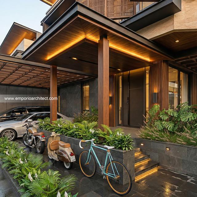 Desain Tampak Detail Depan 3 Rumah Modern 2 Lantai Ibu SGY di Depok
