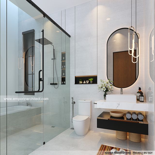 Desain Kamar Mandi Utama Rumah Modern 2 Lantai Ibu SGY di Depok