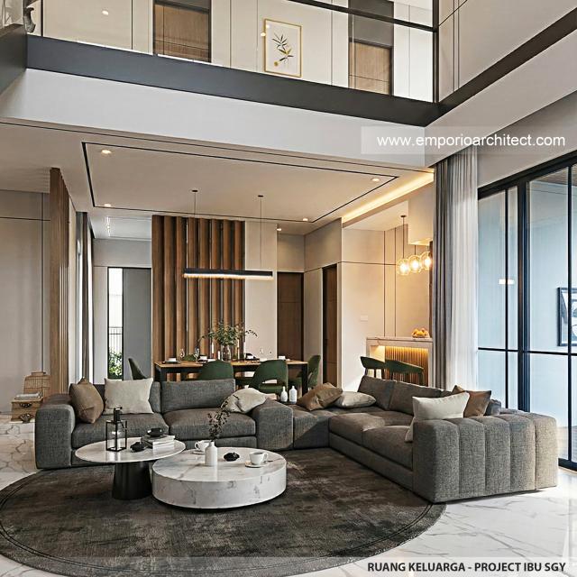 Desain Ruang Keluarga Rumah Modern 2 Lantai Ibu SGY di Depok