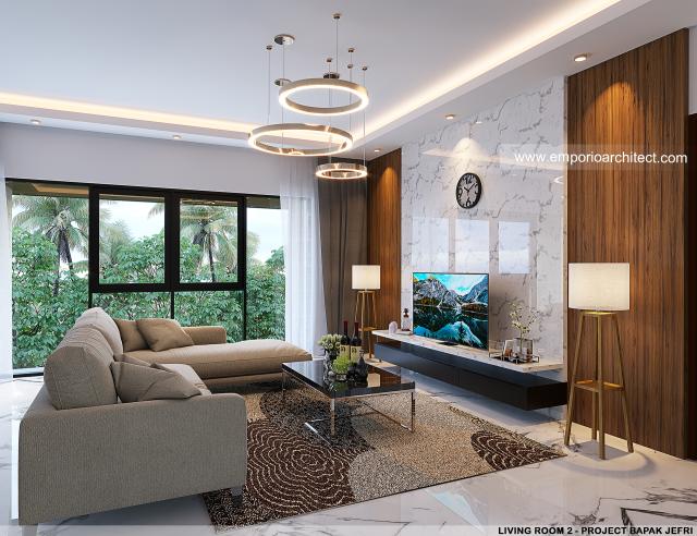 Desain Ruang Keluarga 2 Rumah Modern 2 Lantai Bapak JFR di Kota Wisata Cibubur, Bogor, Jawa Barat