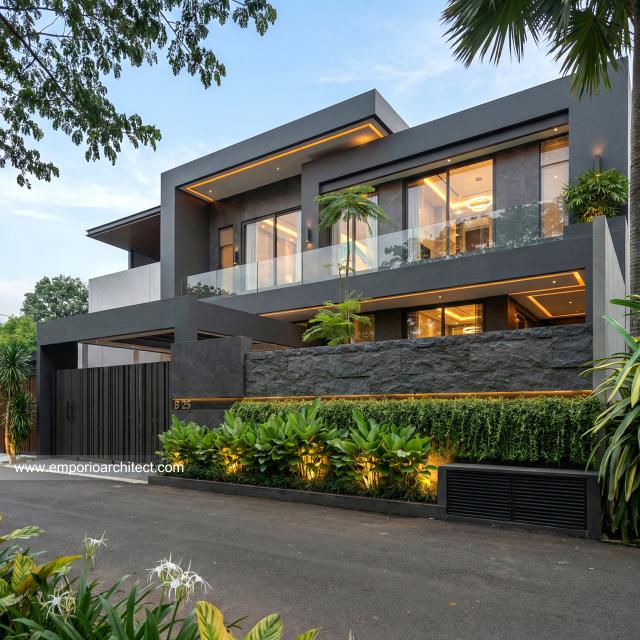 Desain Tampak Depan 2 Rumah Modern 2 Lantai Bapak ISN di Pontianak