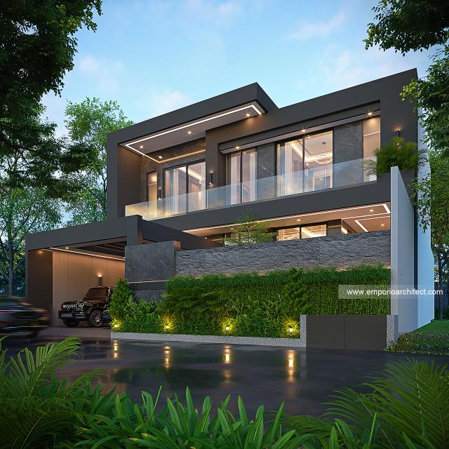 Desain Tampak Depan Dengan Pagar Rumah Modern 2 Lantai Bapak ISN di Pontianak