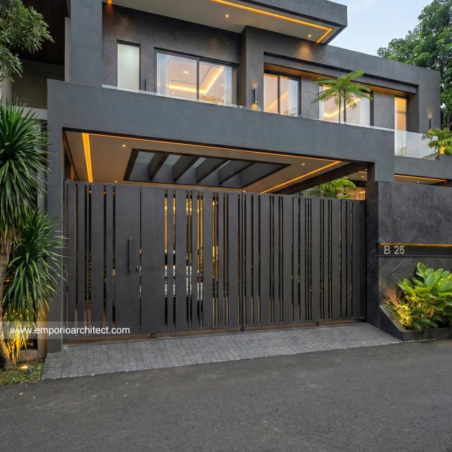 Desain Tampak Detail Depan Rumah Modern 2 Lantai Bapak ISN di Pontianak