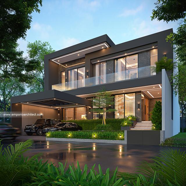 Desain Tampak Depan 2 Rumah Modern 2 Lantai Bapak ISN di Pontianak