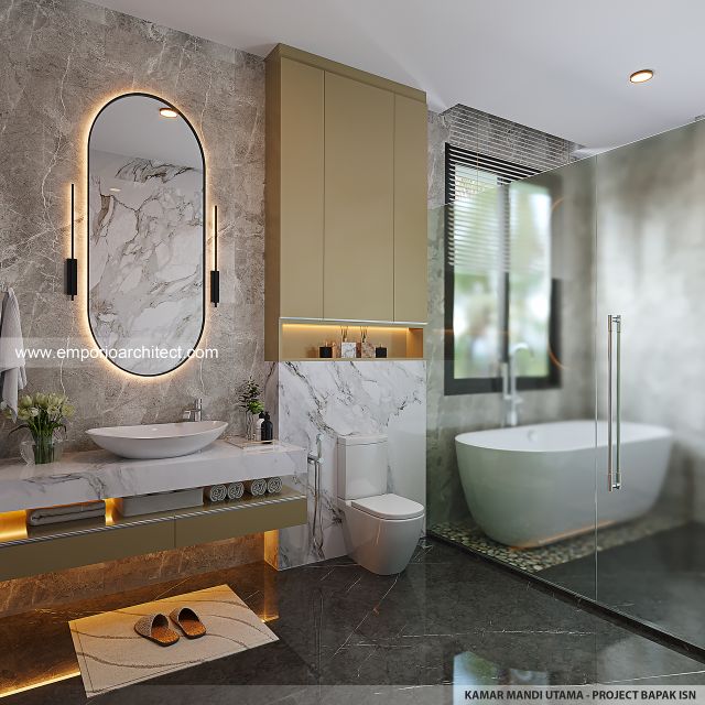 Desain Kamar Mandi Utama Rumah Modern 2 Lantai Bapak ISN di Pontianak