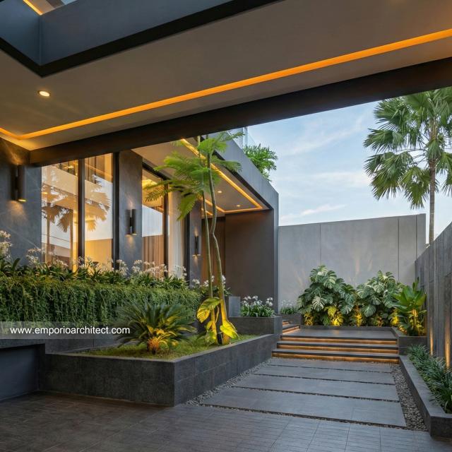 Desain Tampak Detail Depan 2 Rumah Modern 2 Lantai Bapak ISN di Pontianak