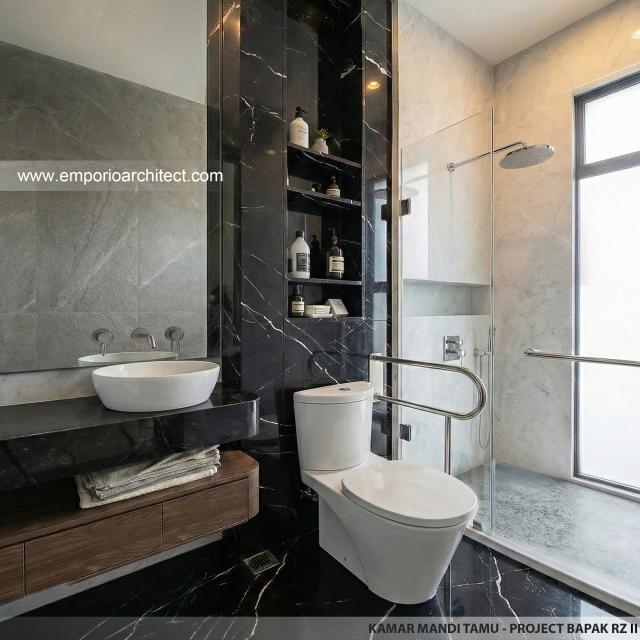 Desain Kamar Mandi Tamu Rumah Modern 2 Lantai Bapak RZ II di Tegal, Jawa Tengah