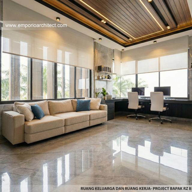 Desain Ruang Keluarga dan Ruang Kerja Rumah Modern 2 Lantai Bapak RZ II di Tegal, Jawa Tengah