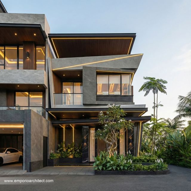 Desain Tampak Depan Rumah Modern 2 Lantai Bapak RZ II di Tegal, Jawa Tengah