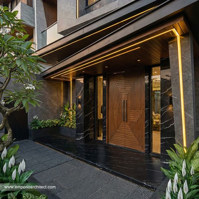 Desain Tampak Detail Depan 2 Rumah Modern 2 Lantai Bapak RZ II di Tegal, Jawa Tengah