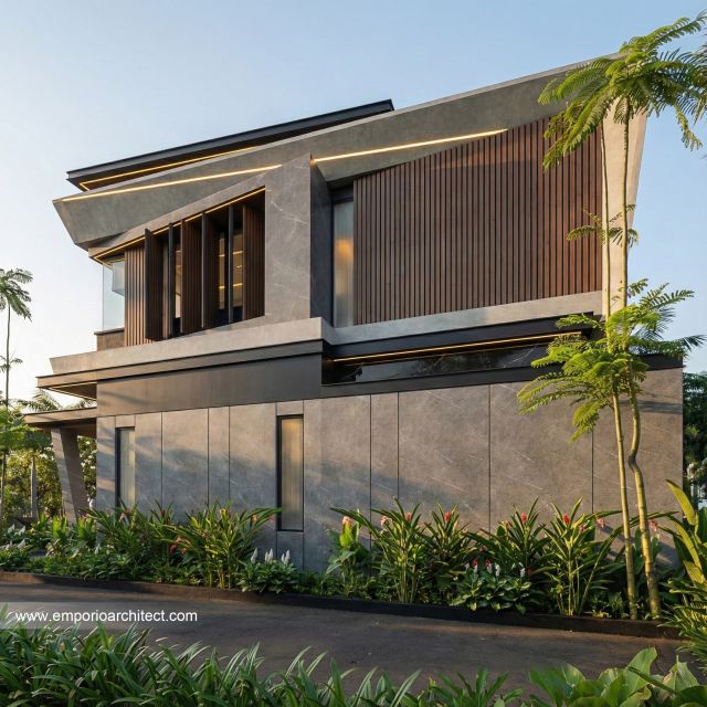 Desain Tampak Samping Rumah Modern 2 Lantai Bapak RZ II di Tegal, Jawa Tengah