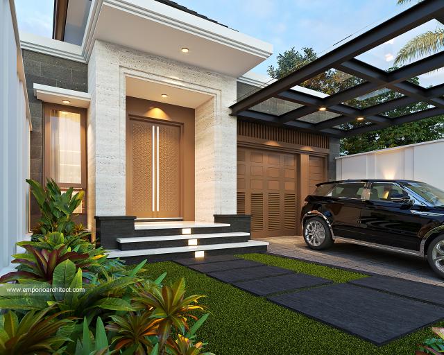 Desain Tampak Detail Depan Rumah Modern 2 Lantai Ibu Septa di Banyuwangi, Jawa Timur
