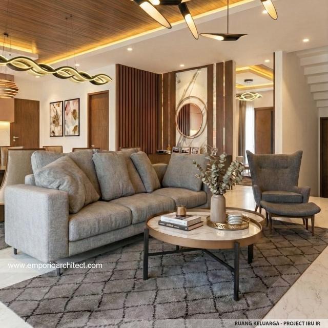 Desain Ruang Keluarga Rumah Modern 2 Lantai Ibu IR di Denpasar, Bali