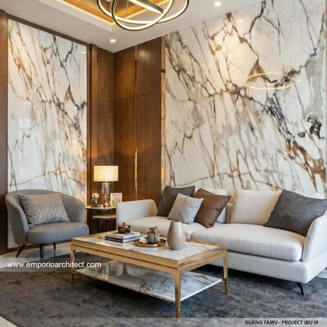 Desain Ruang Tamu Rumah Modern 2 Lantai Ibu IR di Denpasar, Bali