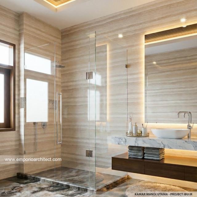 Desain Kamar Mandi Utama Rumah Modern 2 Lantai Ibu IR di Denpasar, Bali