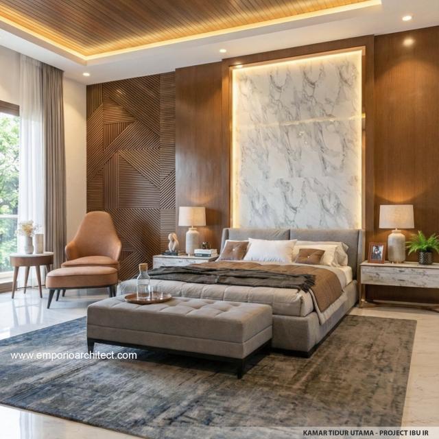 Desain Kamar Tidur Utama Rumah Modern 2 Lantai Ibu IR di Denpasar, Bali
