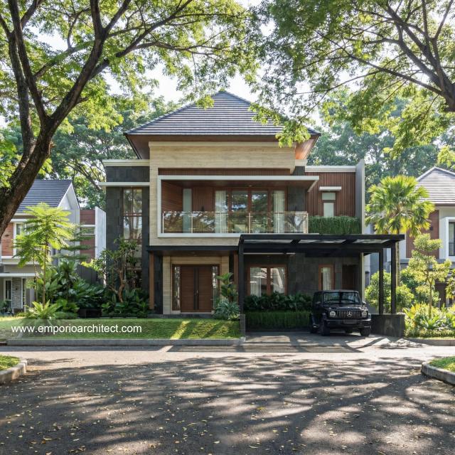 Desain Tampak Depan 2 Rumah Modern 2 Lantai Ibu IR di Denpasar, Bali