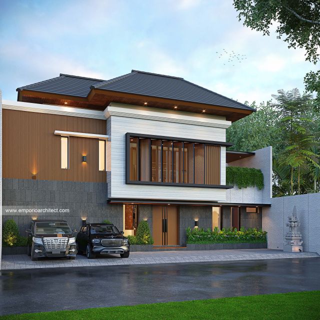 Desain Tampak Depan Rumah Modern 2 Lantai Bapak IBS di Denpasar, Bali