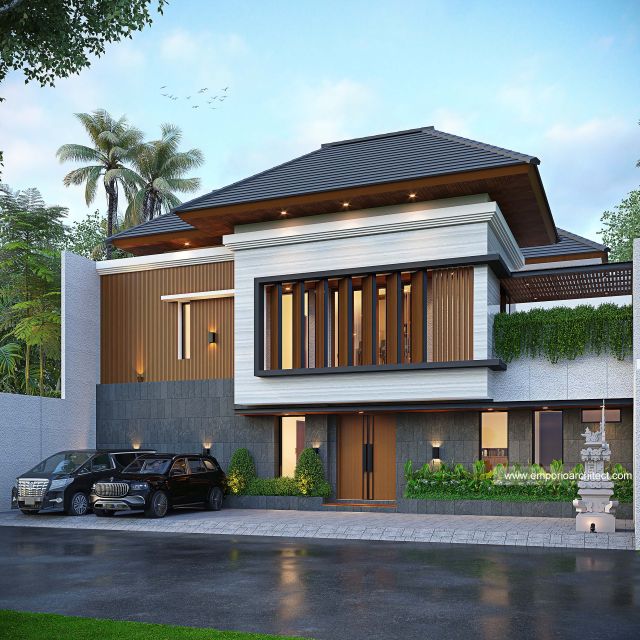 Desain Tampak Depan 2 Rumah Modern 2 Lantai Bapak IBS di Denpasar, Bali