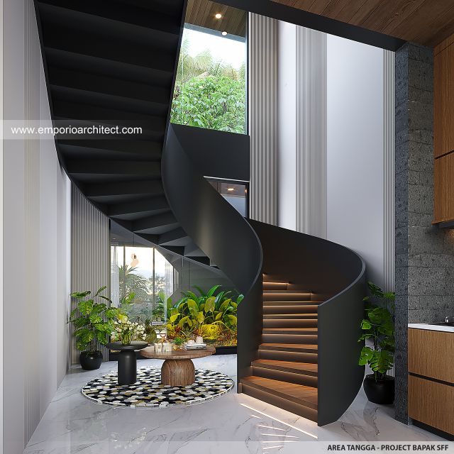 Desain Area Tangga Villa Modern 2 Lantai Bapak SFF di Bogor