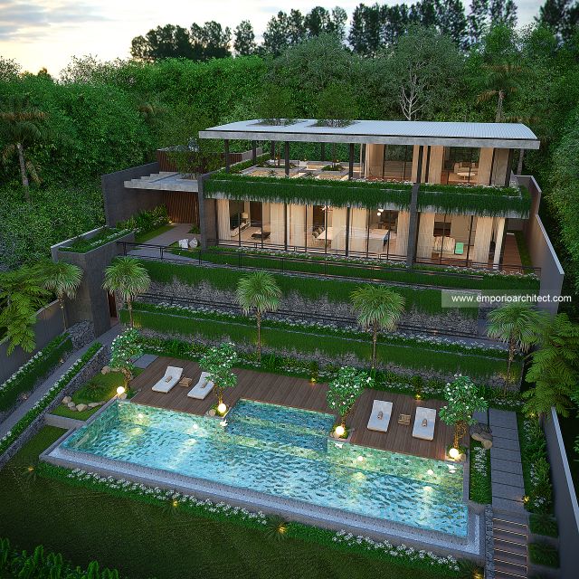 Desain Tampak Depan Villa Modern 2 Lantai Bapak SFF di Bogor