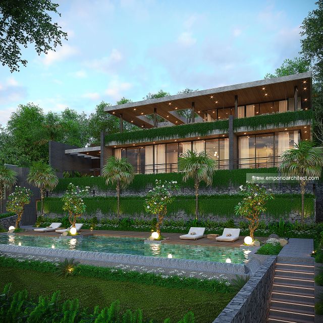 Desain Tampak Depan 2 Villa Modern 2 Lantai Bapak SFF di Bogor