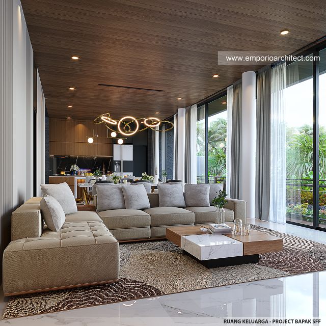 Desain Ruang Keluarga Villa Modern 2 Lantai Bapak SFF di Bogor